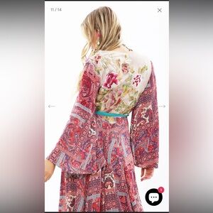 NWT Aratta Silent Journey Magical Creature Dress Sz S Embroidered Linen Coral